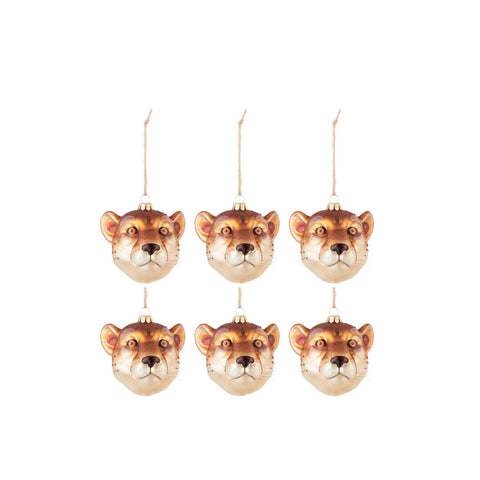 J-Line Doos Van 6 Kerstballen Leeuwenkopje Glas Bruin Mix