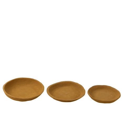 J-Line Set Van Drie Schalen Papier Mache Geel