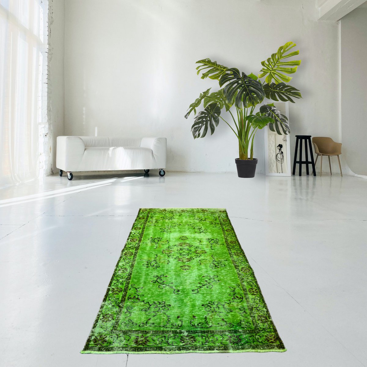 Groen vintage vloerkleed - 205x120 cm - HANDGEMAAKT