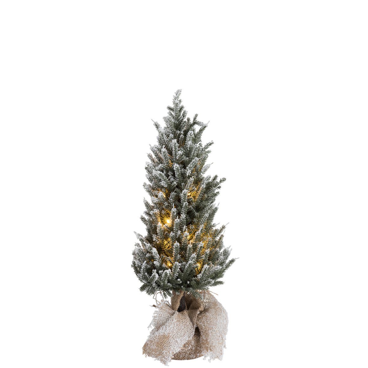 J-Line Kerstboom+Led+Pot Jute Plastiek Besneeuwd Groen Medium