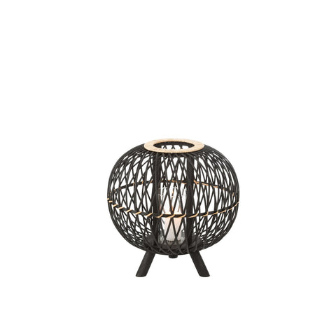 J-Line lantaarn Bol op voet - bamboe - zwart/naturel - medium