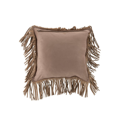 J-Line kussen Franjes Vierkant - leer - beige