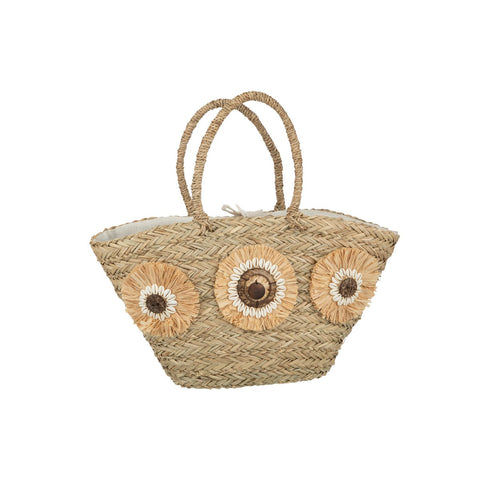 J-Line Strandtas Zonnebloemen Schelpen Zeegras Nat
