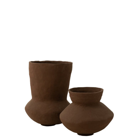J-Line vaas Pot Archaic - papier maché - bruin - groot