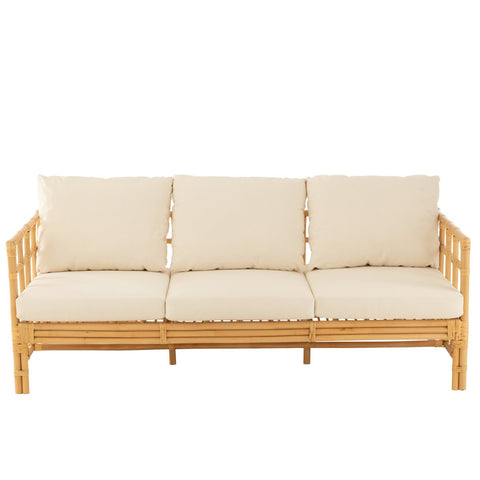 J-Line sofa Elise + kussen 3 Personen - rotan/textiel - naturel/wit