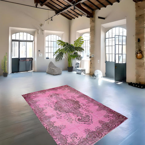 Roze vintage vloerkleed - 257x170 cm - HANDGEMAAKT