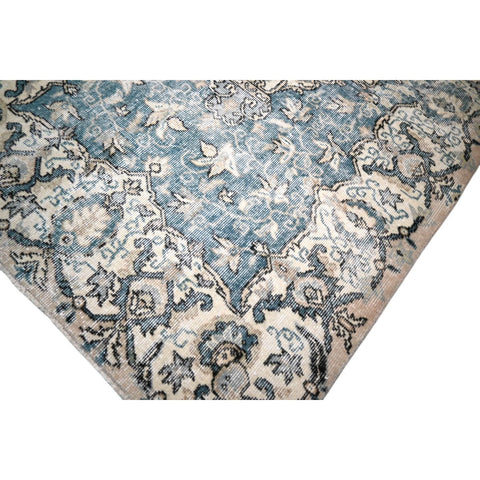 Beige blauw vintage vloerkleed - 203x114 cm - HANDGEMAAKT