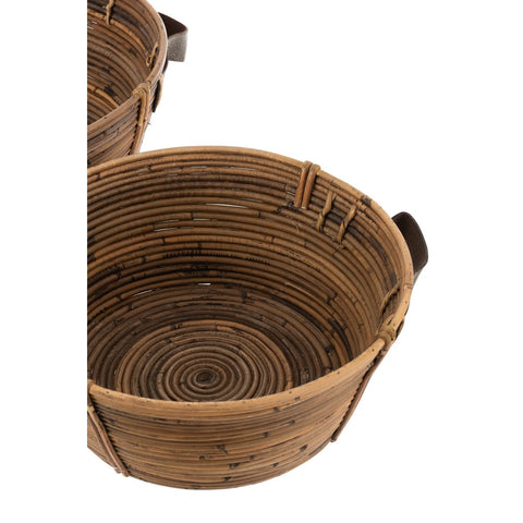 J-Line Set Van 3 Schalen + Handvat Rotan Bruin