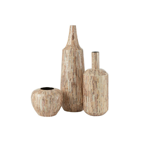 J-Line vaas Nuye Fles - schelpen/papier- beige