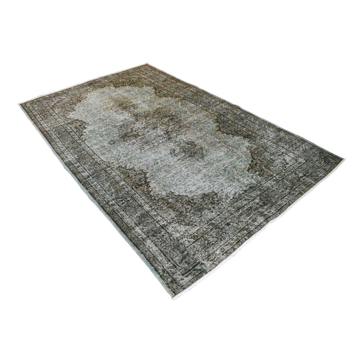 Groen grijs vintage vloerkleed - 268x164 cm - HANDGEMAAKT