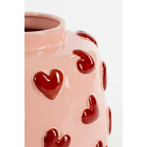 Hearts Vaas - H28 x Ø29 cm - Keramiek - Roze, Rood