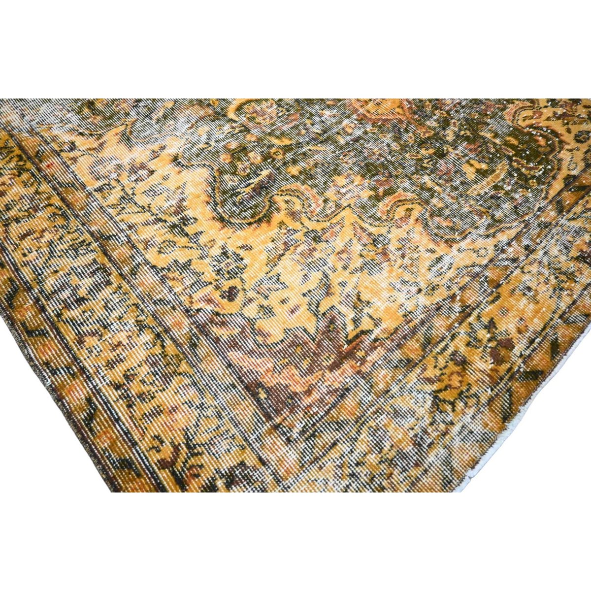 Geel groen vintage vloerkleed - 260x162 cm - HANDGEMAAKT
