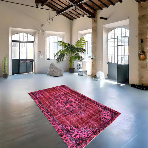 Roze vintage vloerkleed - 277x163 cm - HANDGEMAAKT