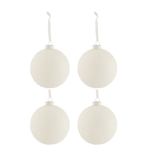 J-Line Doos Van 4 Kerstballen Besneeuwd Glas Wit Large