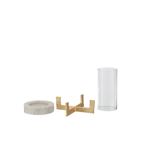 J-Line windlicht Voet - marmer/metaal - grijs/champagne - small