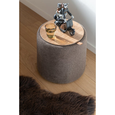 J-Line Poef/Bijzettafel Rond Textiel/Hout Bruin
