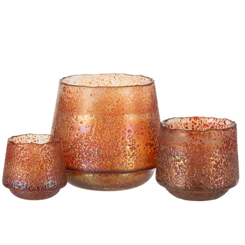 J-Line theelichthouder Stippen - glas - oranje - large
