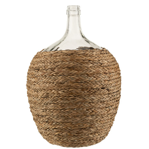 J-Line vaas Fles Bedekt - gras/glas - naturel - large - 53 cm hoog