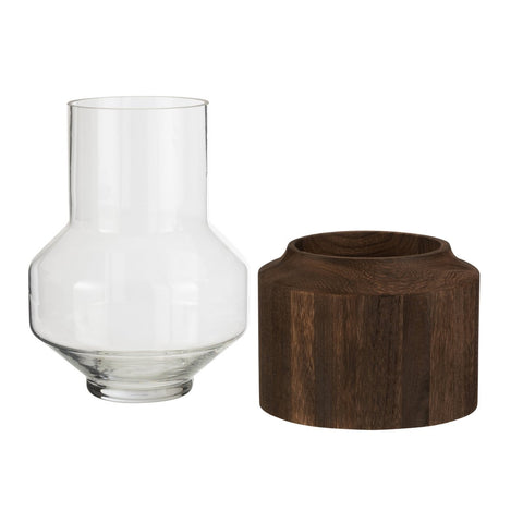 J-Line vaas Rond Hoog - hout/glas - donkerbruin - L - 31.00 cm hoog