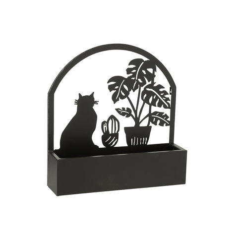 J-Line bloempot Kat - metaal - zwart - Ø 11.50 cm