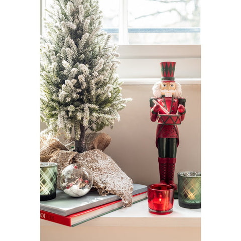 J-Line Kerstboom+Led+Pot Jute Plastiek Besneeuwd Groen Medium