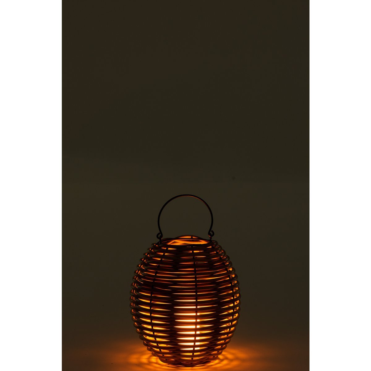 J-Line lantaarn Gewoven - kunststof - naturel - LED lichtjes - klein