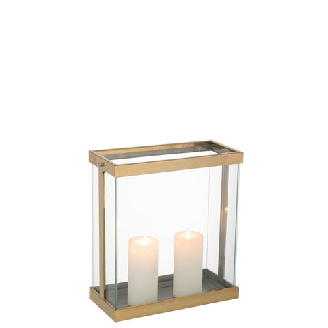 J-Line Lantaarn Rechthoekig Enma Ijzer/Glas Goud Small