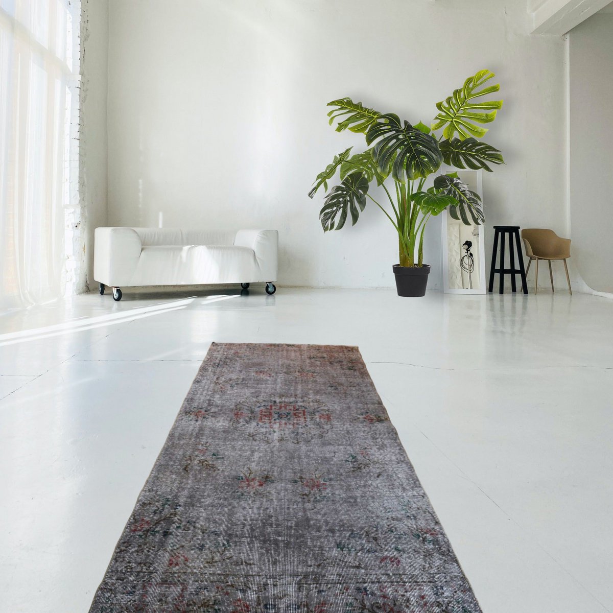 Grijs vintage vloerkleed - 268x127 cm - HANDGEMAAKT
