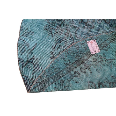 Rond Turquoise vintage vloerkleed - 167 cm - HANDGEMAAKT