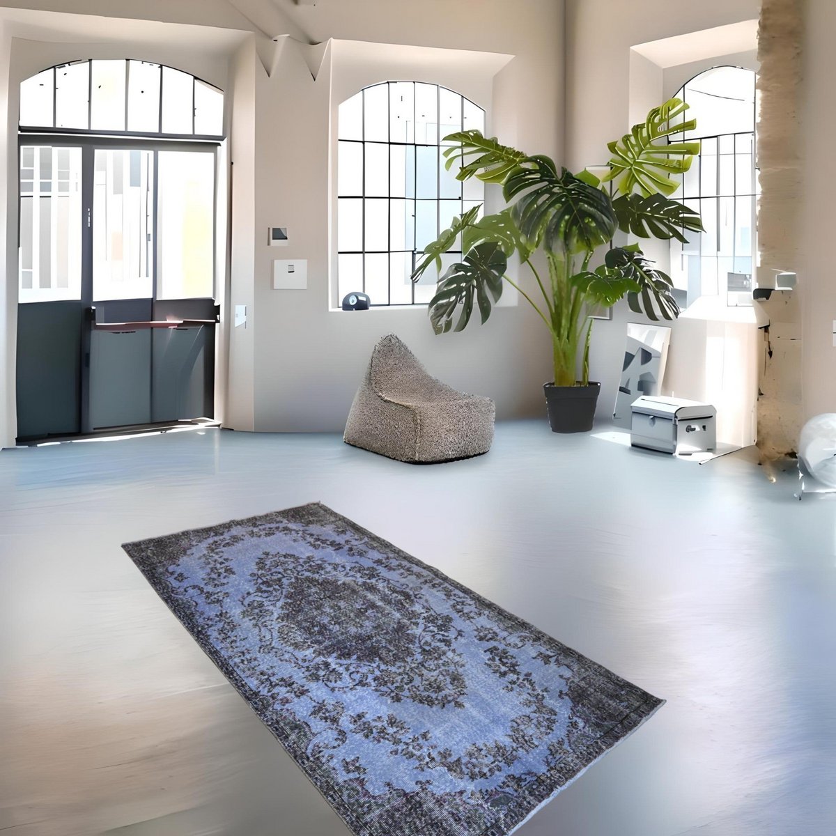 Blauw vintage vloerkleed - 246x128 cm - HANDGEMAAKT