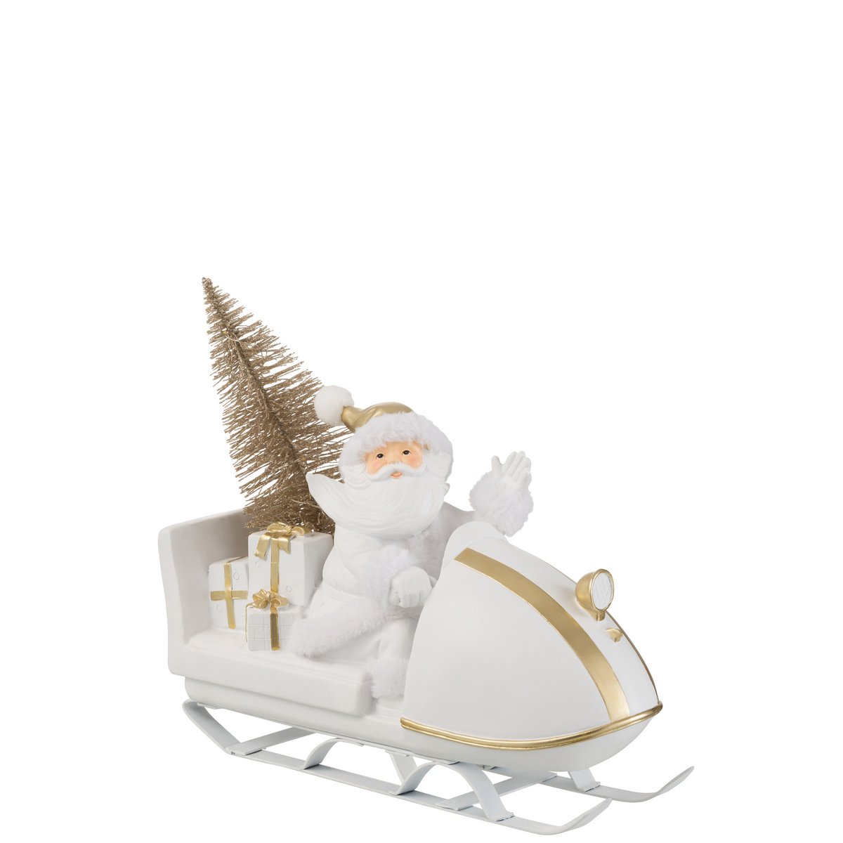 J-Line Kerstman Met Slee Poly Wit/Goud