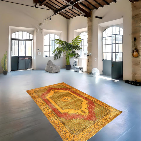 Geel vintage vloerkleed - 298x184 cm - HANDGEMAAKT