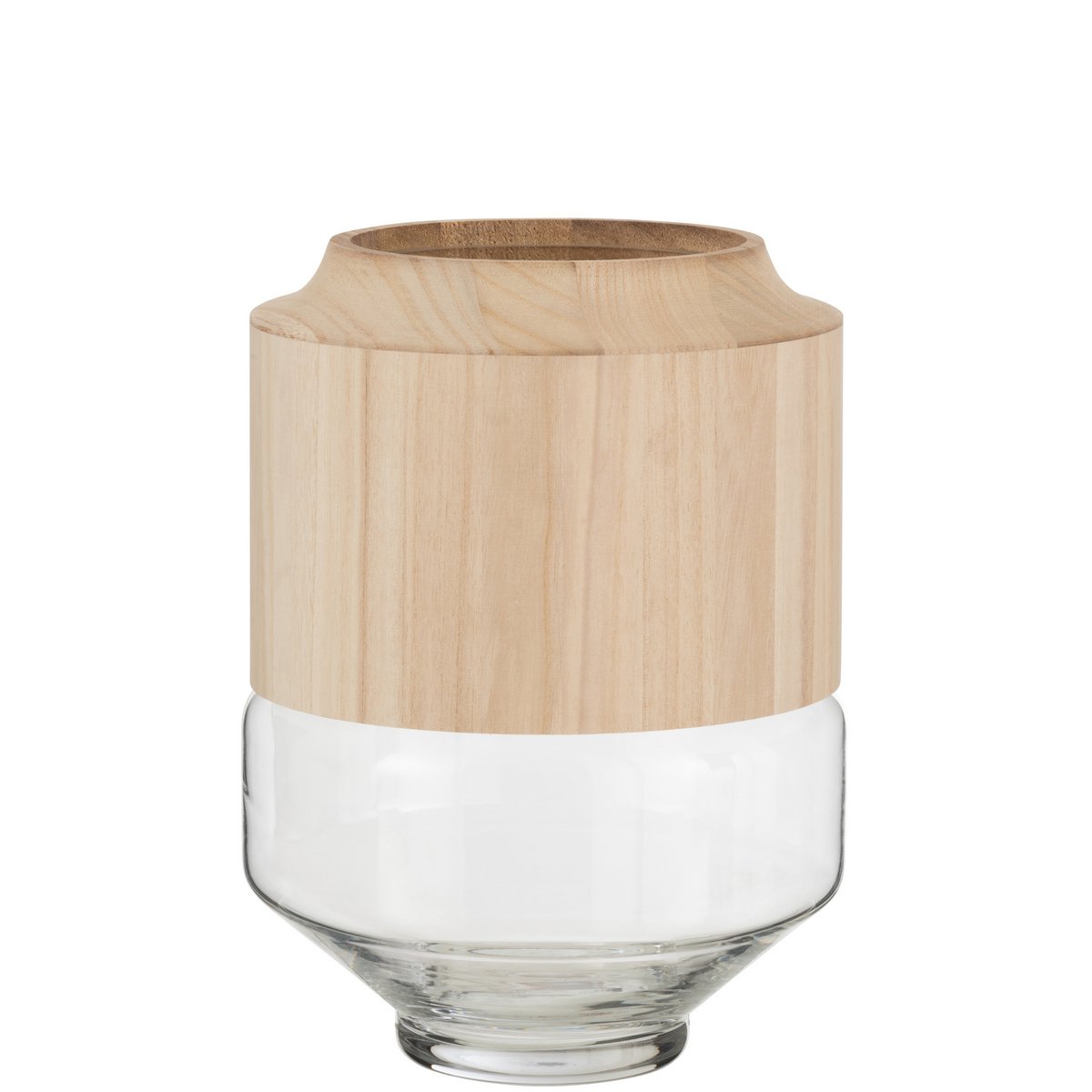 J-Line vaas Rond Hoog - hout/glas - lichtbruin - large - 30.50 cm hoog