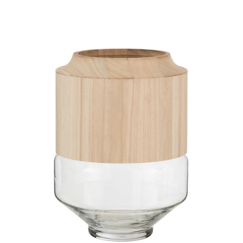 J-Line vaas Rond Hoog - hout/glas - lichtbruin - large - 30.50 cm hoog
