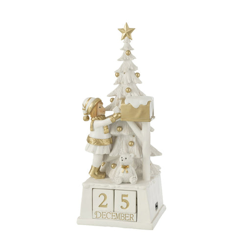 J-Line Kalender Kerstboom Poly Wit/Goud