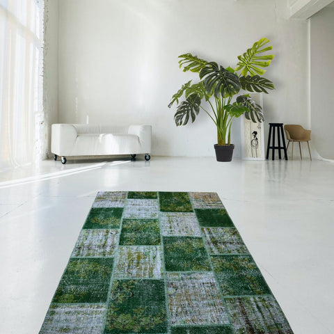 Groen patchwork vloerkleed - 235x160 cm - HANDGEMAAKT