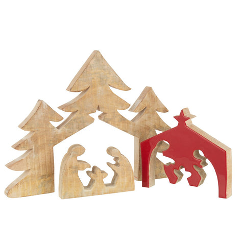 J-Line kerstdecoratie - hout - rood - large