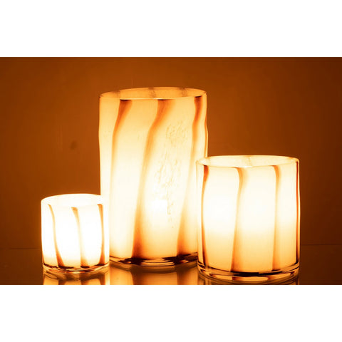 J-Line windlicht Strepen Safari - glas - wit/bruin - groot