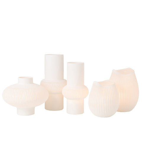 J-Line vaas Streep Bal Laag - glas - wit - 24.50 cm hoog