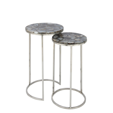 J-Line bijzettafel Agaat - steen/metaal - grijs/zilver