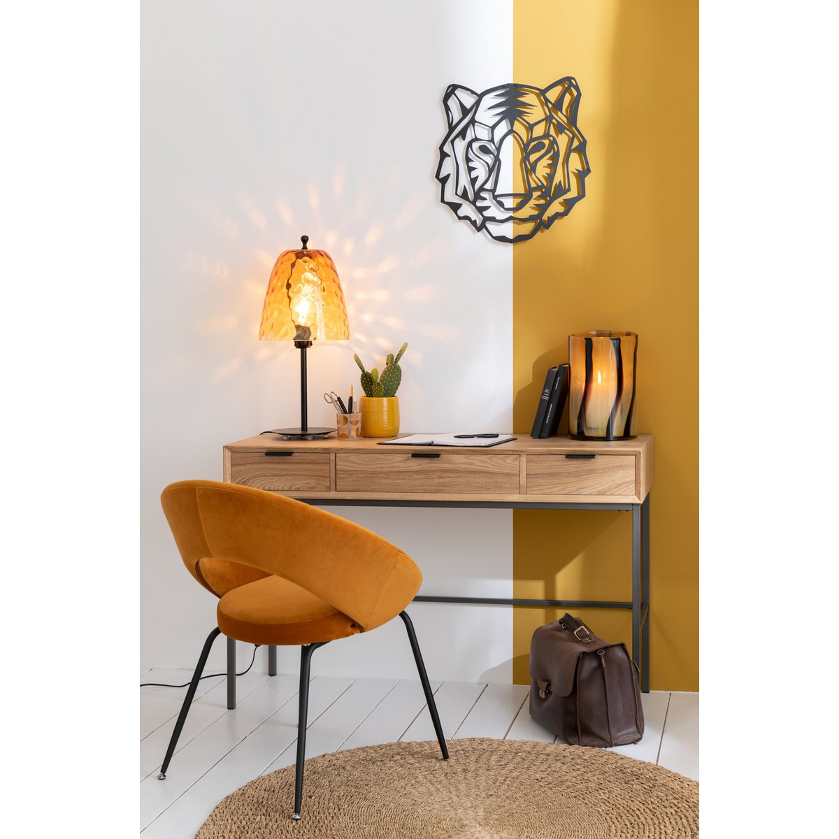 J-Line wanddecoratie Tijger - metaal - zwart