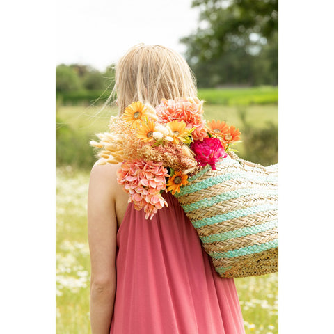 J-Line Strandtas Korte Handvatten Horizontale Streep Jute Naturel/Blauw