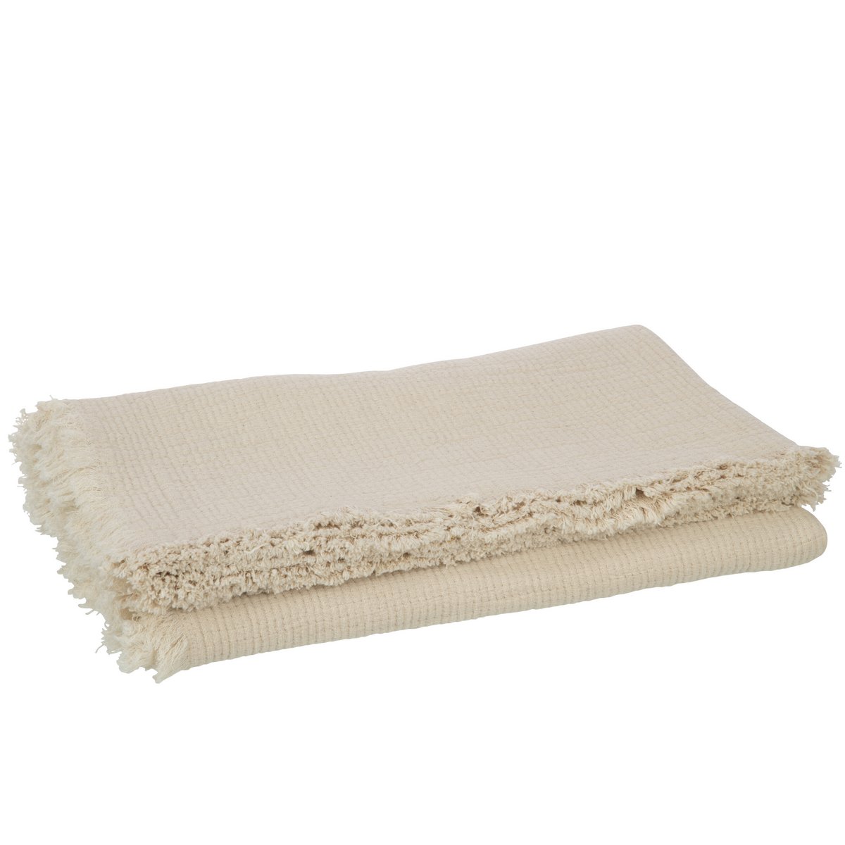 J-Line Plaid franjes Mousseline - katoen - lichtbeige