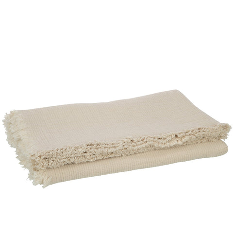 J-Line Plaid franjes Mousseline - katoen - lichtbeige