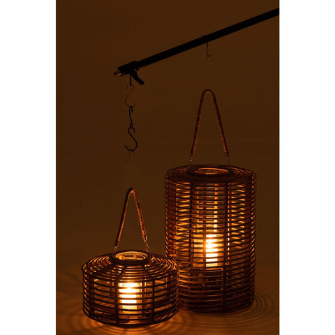 J-Line Lantaarn Rond Lang Rotan Licht Naturel