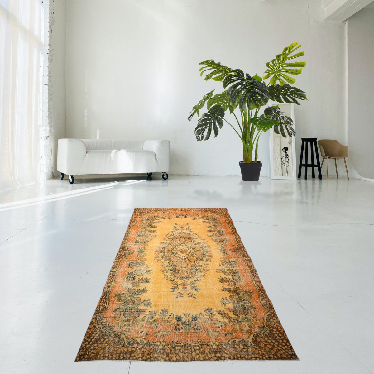 Geel vintage vloerkleed - 280x160 cm - HANDGEMAAKT