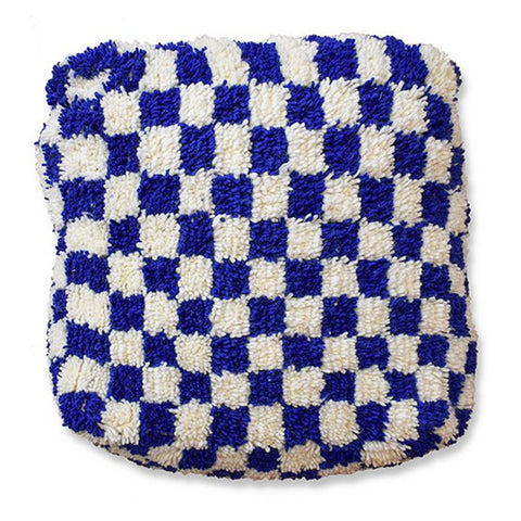 Geruit vloerkussen - blauw en wit