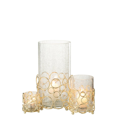 J-Line kaarshouder Kyev - glas/ijzer - transparant/goud - large