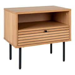Kyoto Side Table - Bijzettafel, eikenfineer, zwart metalen poten, 1 lade, 50x40x50 cm