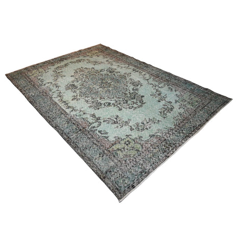 Licht groen vintage vloerkleed - 257x180 cm - HANDGEMAAKT